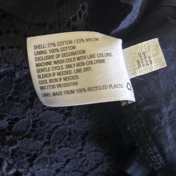 Merona Womens Navy Lace Top L Lined Crochet Overlay Cottagecore Boho Cowgirl - Picture 8 of 10